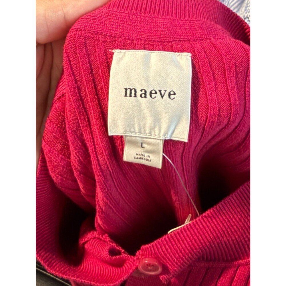 NEW Maeve Ribbed Crew-Neck Cardigan Sweater In Raspberry Size L - Picture 5 of 8